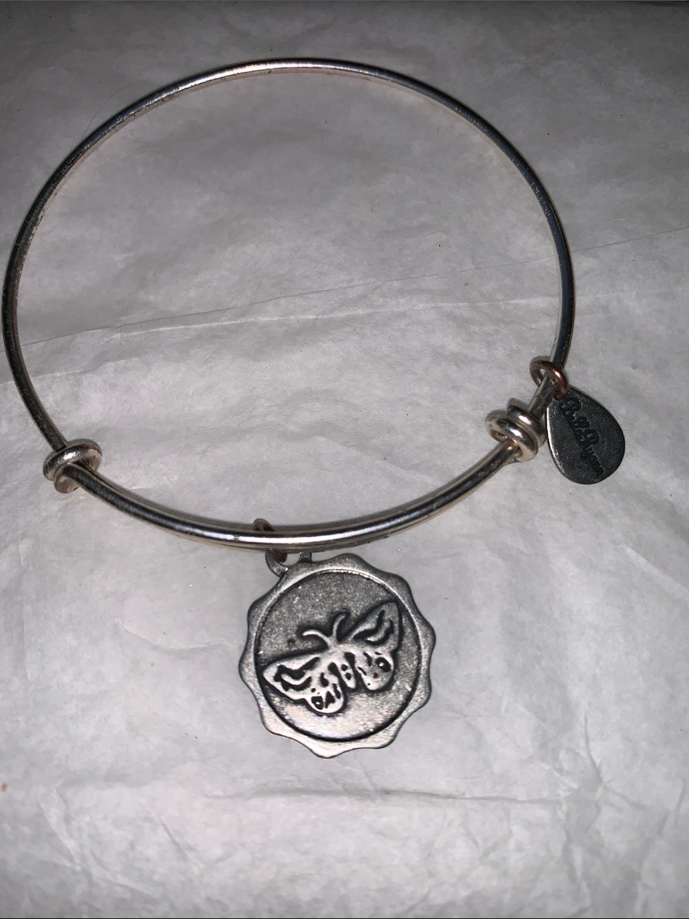 Silver Butterfly Disc Charm Bangle Bracelet